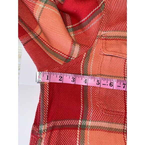 LL Bean Womens 1912 Overshirt Plaid Shacket Heavy Shirt Jacket Coral XL Petite - Picture 12 of 16